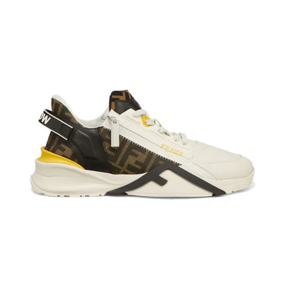 Fendi Flow Sneakers Black leather and brown FF jacquard running shoes