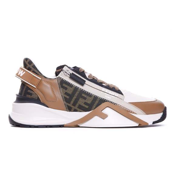 Fendi Flow Sneakers Brown leather and brown FF jacquard running shoes