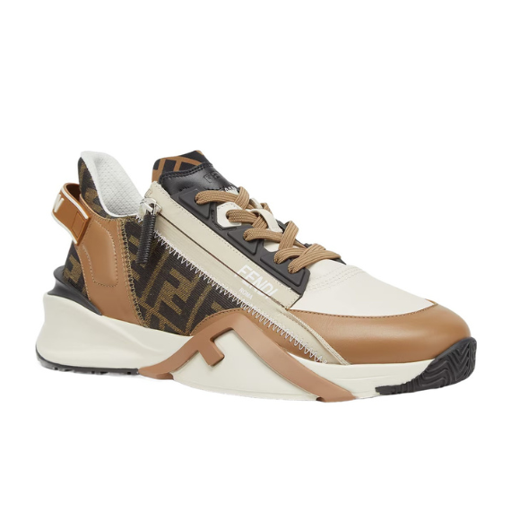 Fendi Flow Sneakers Brown leather and brown FF jacquard running shoes