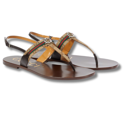  Gucci Leather-trimmed thong sandals