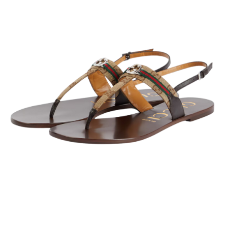  Gucci Leather-trimmed thong sandals